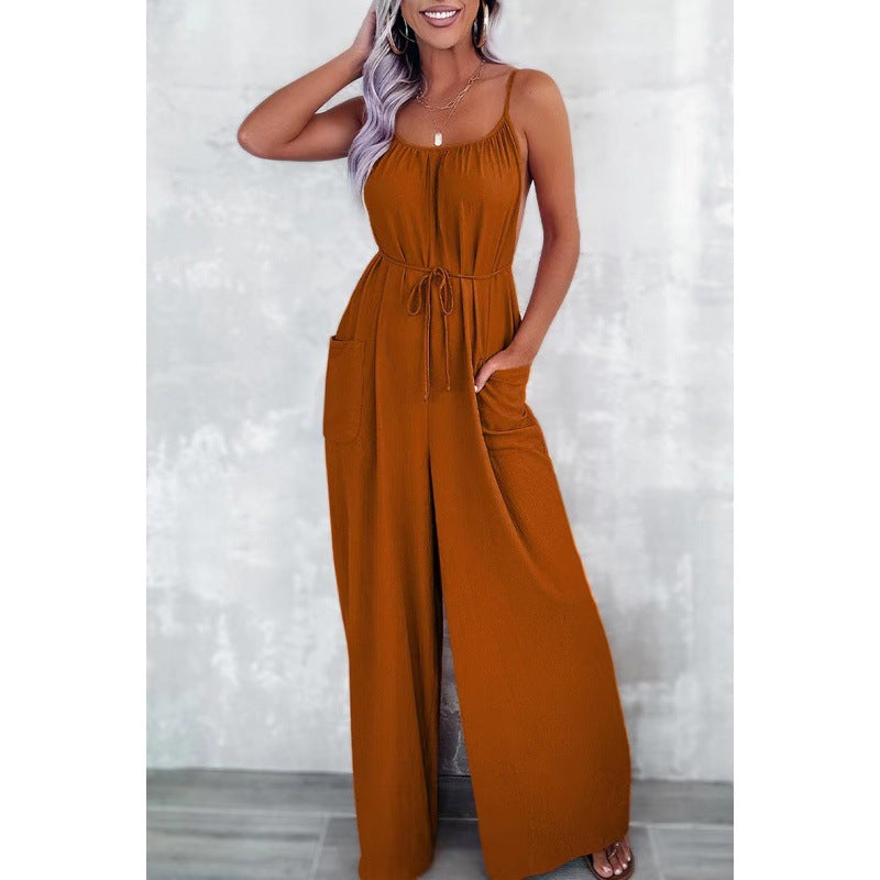 Lightweight sleeveless jumpsuit for women with adjustable belt Lune London