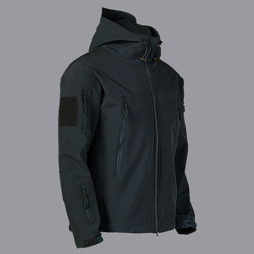 Technical softshell jacket for men with multifunctional pockets and adjustable hood system Lune London