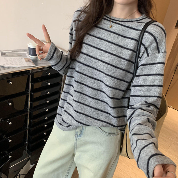 Women's Casual Long Sleeve Shirt with Striped Design Chic & Stil