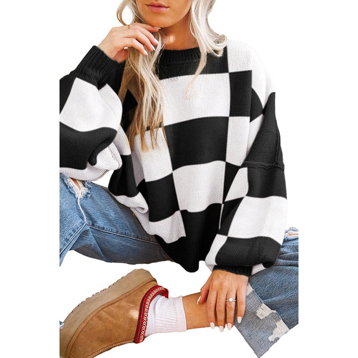 Oversized sweater for women with a tartan pattern and voluminous sleeves Lune London