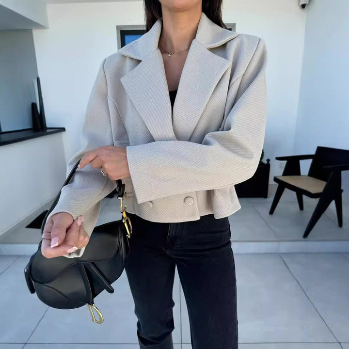 Ladies Elegant Oversized Blazer with double-breasted buttons and textured fabric Lune London