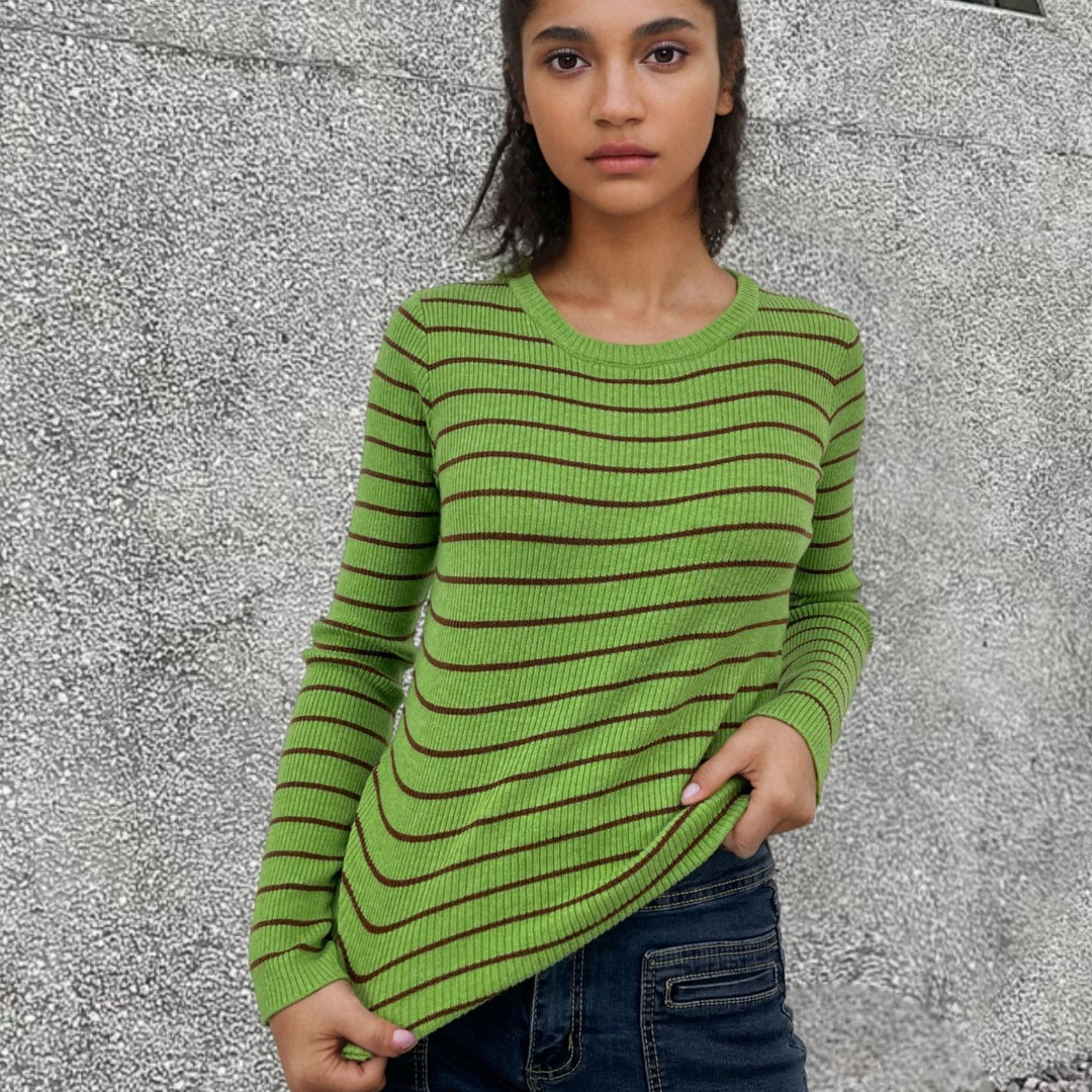 Casual knit sweater for ladies with long sleeves and a trendy striped pattern Lune London