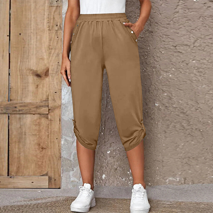 Comfortable culotte pants for ladies with decorative button details Lune London
