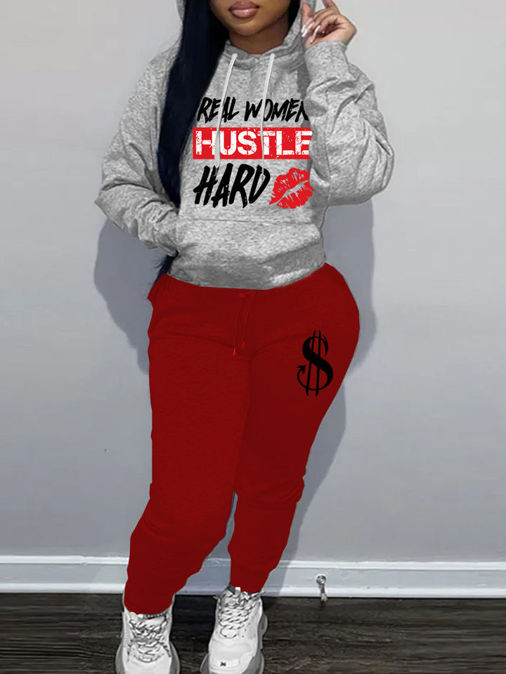 Hoodie and sweatpants set for women with motivational inscription Lune London