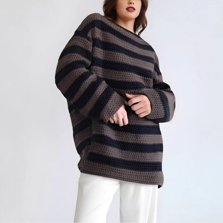 Pull surdimensionné en tricot pour femmes avec motif à larges rayures Chic & Stil