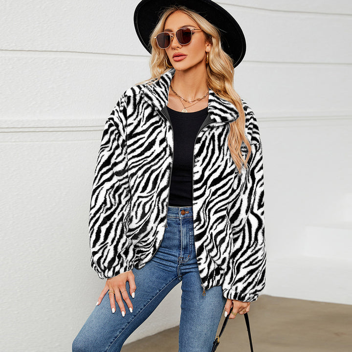 Ladies zebra pattern fleece jacket Lune London