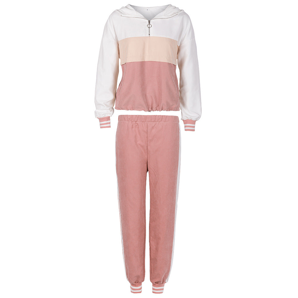 Sport leisure set for women with a stylish collar and chic side stripes