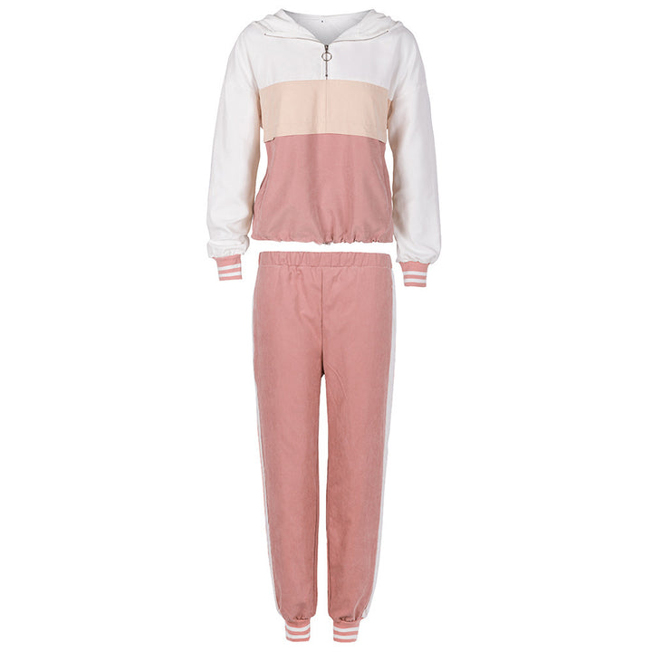 Sport leisure set for women with a stylish collar and chic side stripes