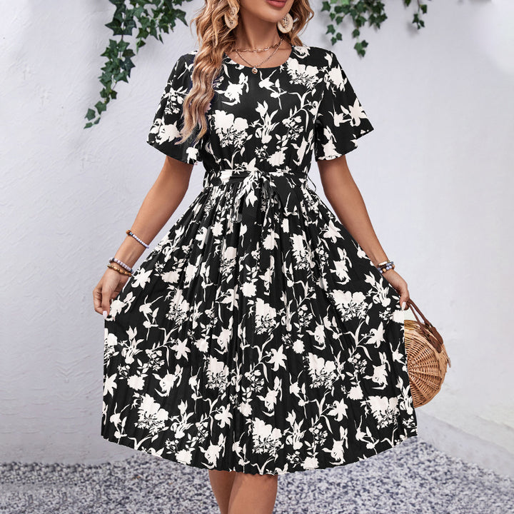 Lune London women's midi dress with floral print and tie belt