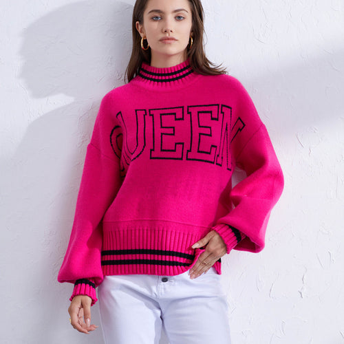 Sporty women’s sweater with high collar and trendy inscription Lune London