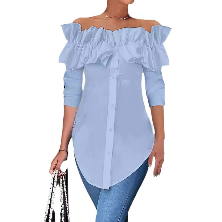 Women's off-shoulder blouse with ruffles and button placket Lune London