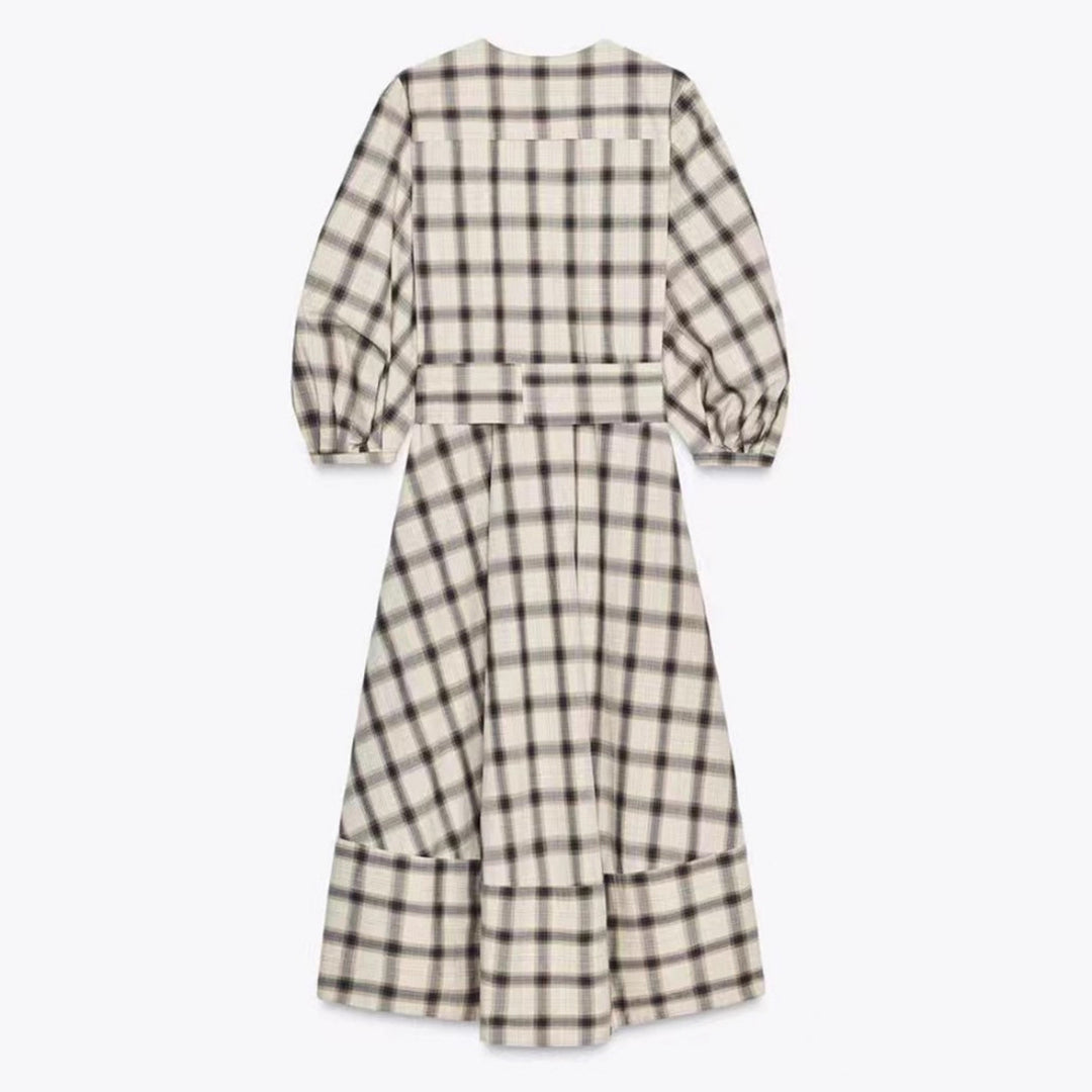 Robe maxi à carreaux pour femmes avec ceinture Chic & Stil