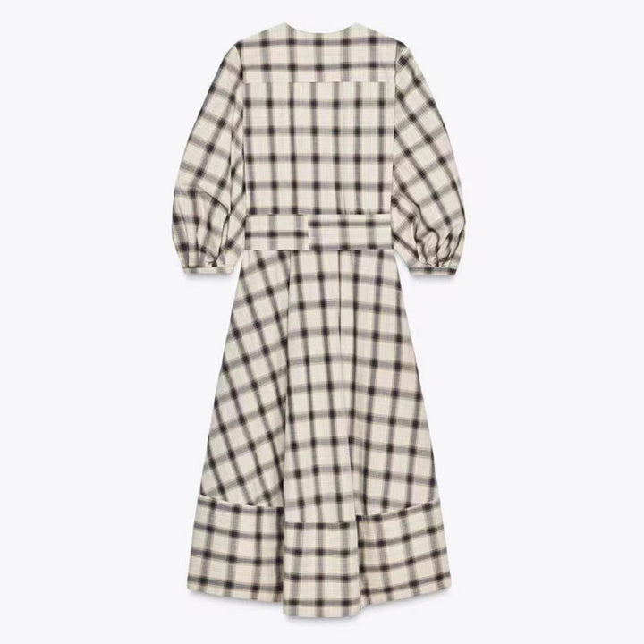 Robe maxi à carreaux pour femmes avec ceinture Chic & Stil