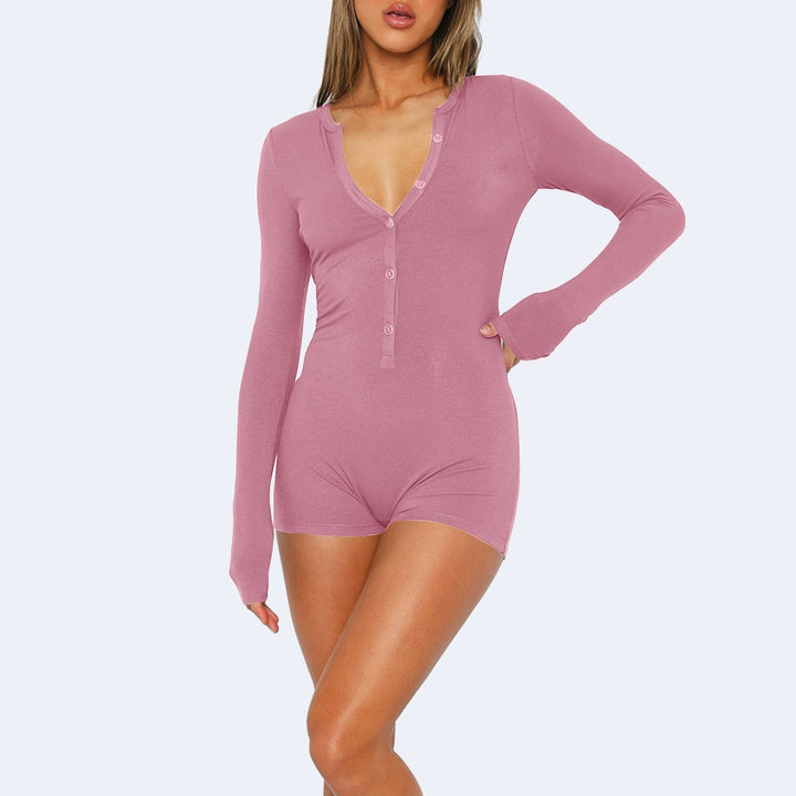 Women's Long Sleeve Bodysuit with Button Placket Lune London