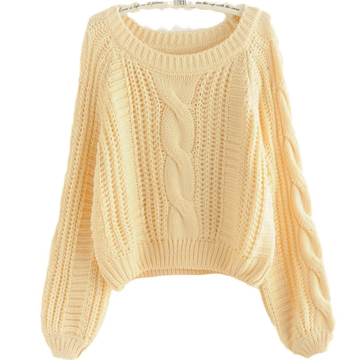 Ladies chunky knit sweater with prominent cable knit detail and wide sleeves Lune London