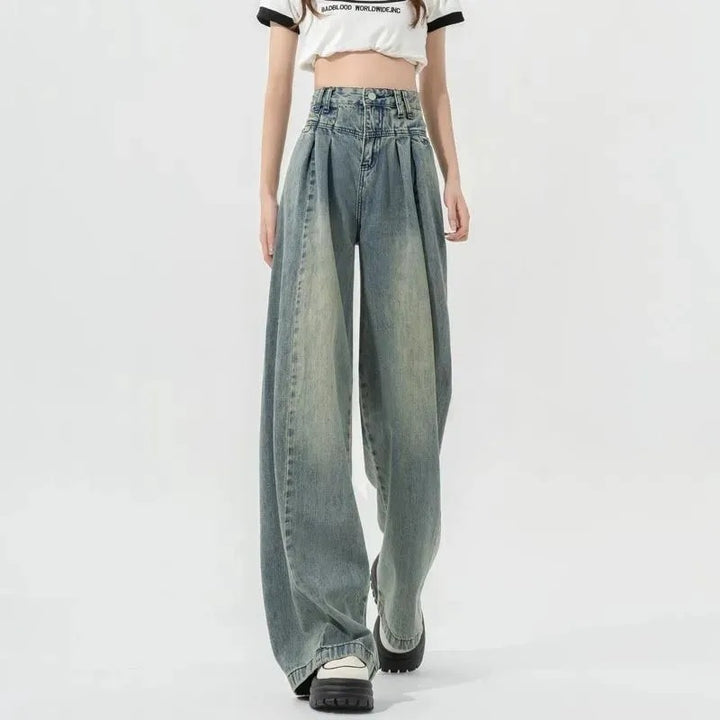 Jeans pour femmes taille haute amples avec plis