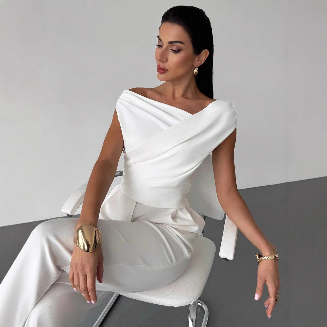 Women Elegant Draped Top with Asymmetric Cut Lune London