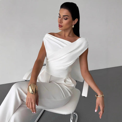 Women Elegant Draped Top with Asymmetric Cut Lune London