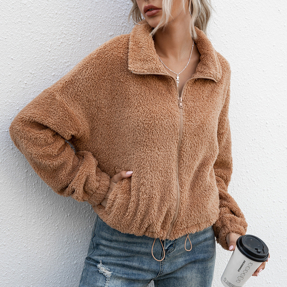 Fleece jacket for women with high collar and elastic waist Lune London