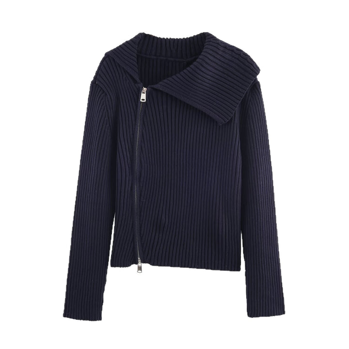 Knit jacket for women with wide collar and asymmetrical zipper Lune London
