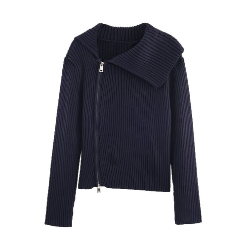 Knit jacket for women with wide collar and asymmetrical zipper Lune London