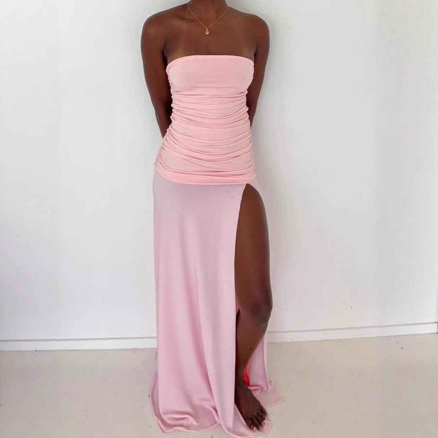 Maxi fitted dress for women with a sleeveless design and a side slit Lune London
