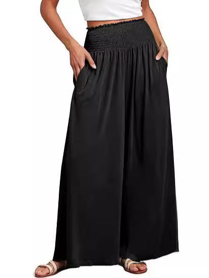 Wide summer pants for women with elastic waistband and side pockets Lune London