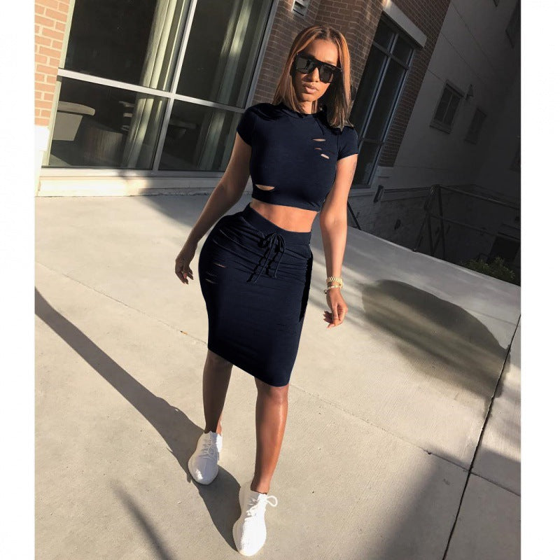 Ensemble femme de top court et jupe-pantalon ajustée avec cordon de serrage Chic & Stil