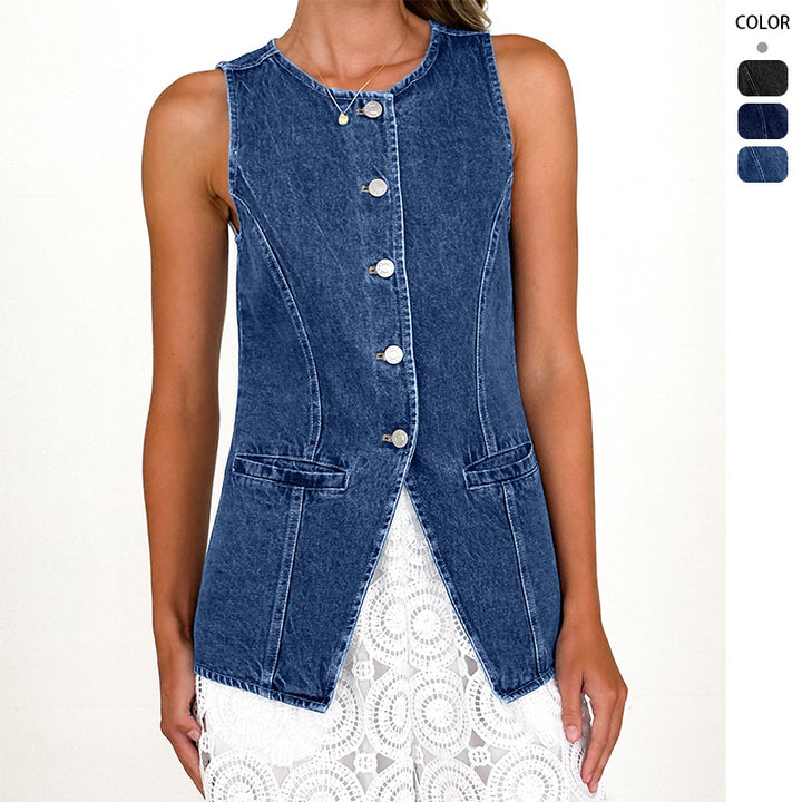Denim vest for women with fitted cut and button details Chic & Stil