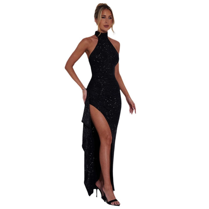 Women Elegant Evening Dress with High Slit and Glitter Details Lune London