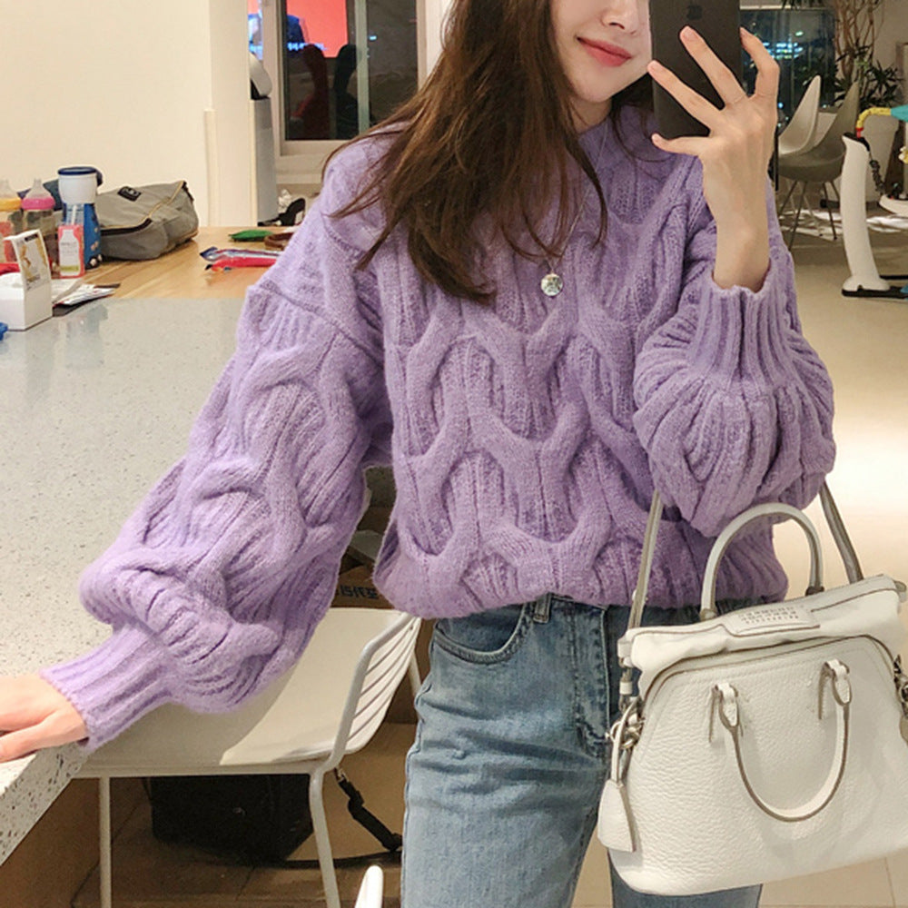Ladies Stylish Knit Sweater with Unique Wave Pattern Chic & Stil