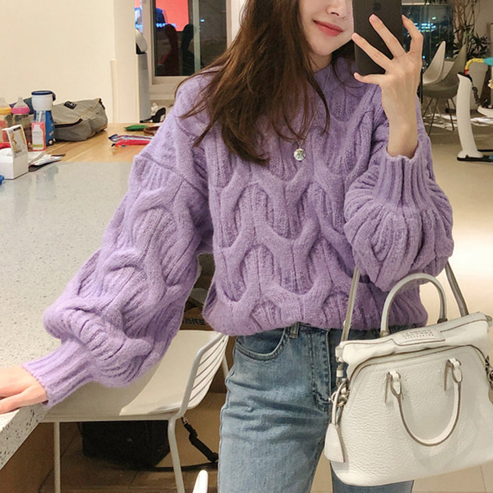Ladies Stylish Knit Sweater with Unique Wave Pattern Chic & Stil
