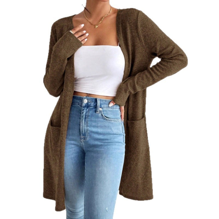 Ladies Long Knitted Cardigan with Practical Pockets Lune London