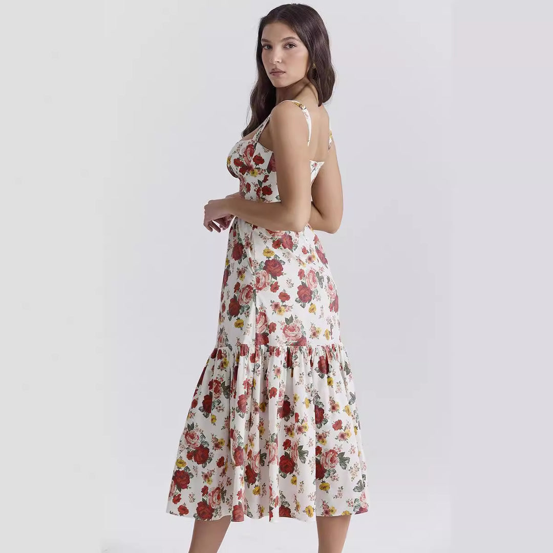 Chic & Stil Floral Design Maxi Dress for Women with Side Pockets