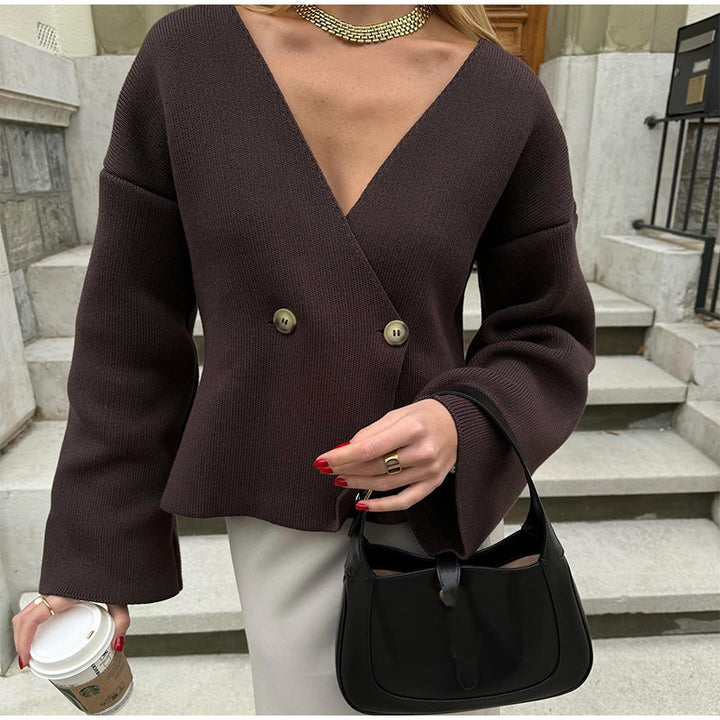 Trendy wrap sweater for women with a stylish ruffled hem Lune London
