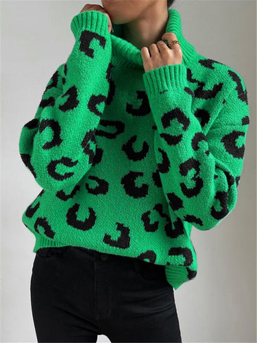 Lune London Women’s High Neck Sweater with Leopard Pattern