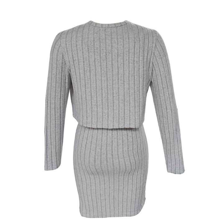 Fitted maxi dress for women with registered ribbed structure and lightweight cardigan Lune London