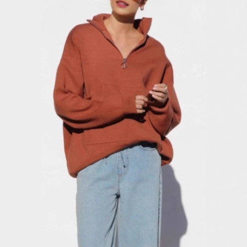 Women Oversized sweater with half-zip and kangaroo pocket Lune London