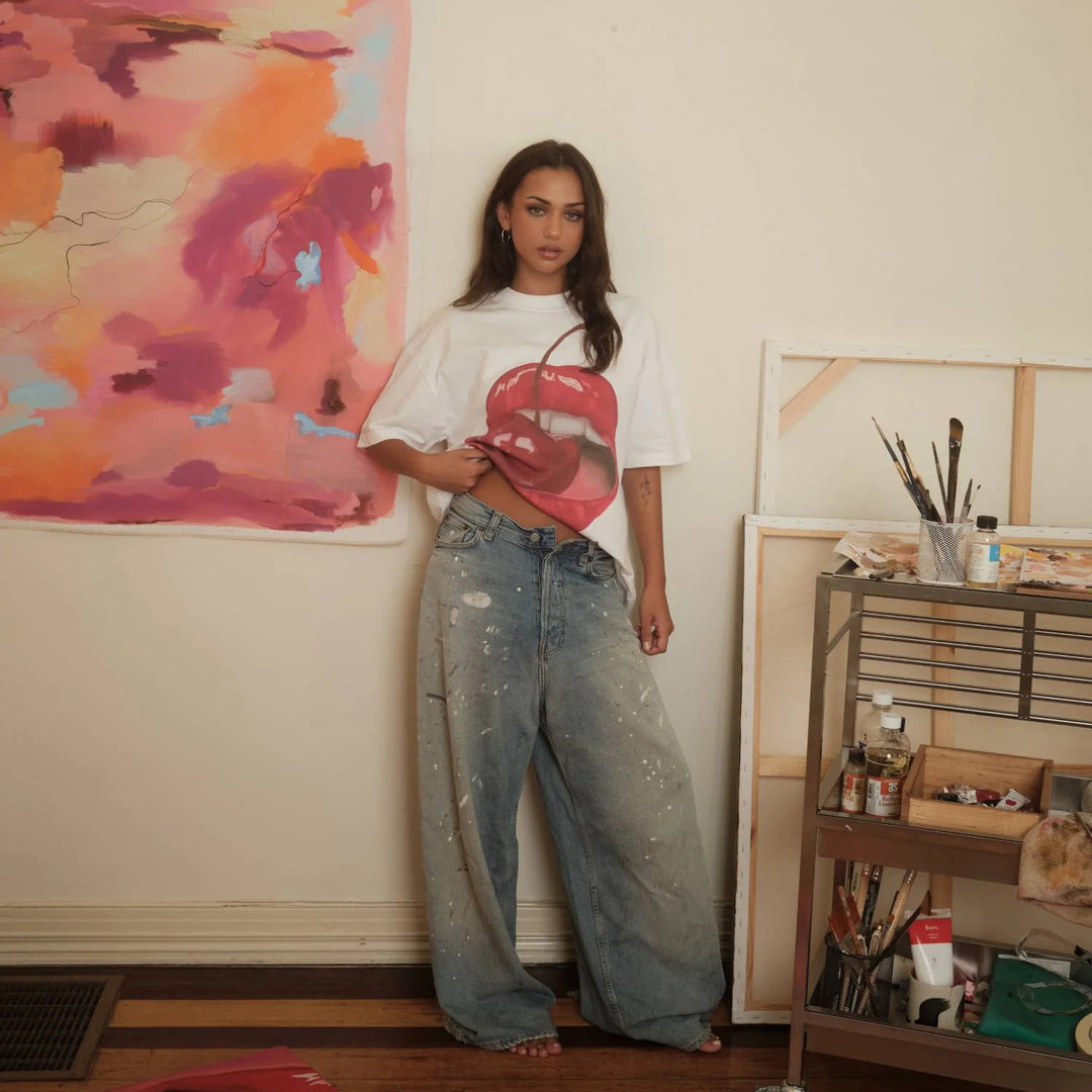 Graphic t-shirt for women with creative cherry pattern Lune London
