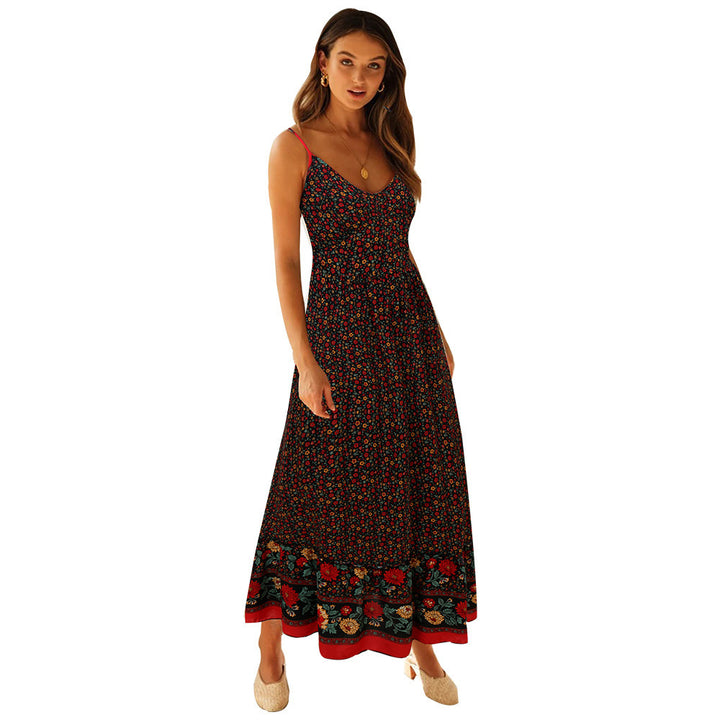 Maxi dress for women with floral pattern and delicate design with spaghetti straps Lune London
