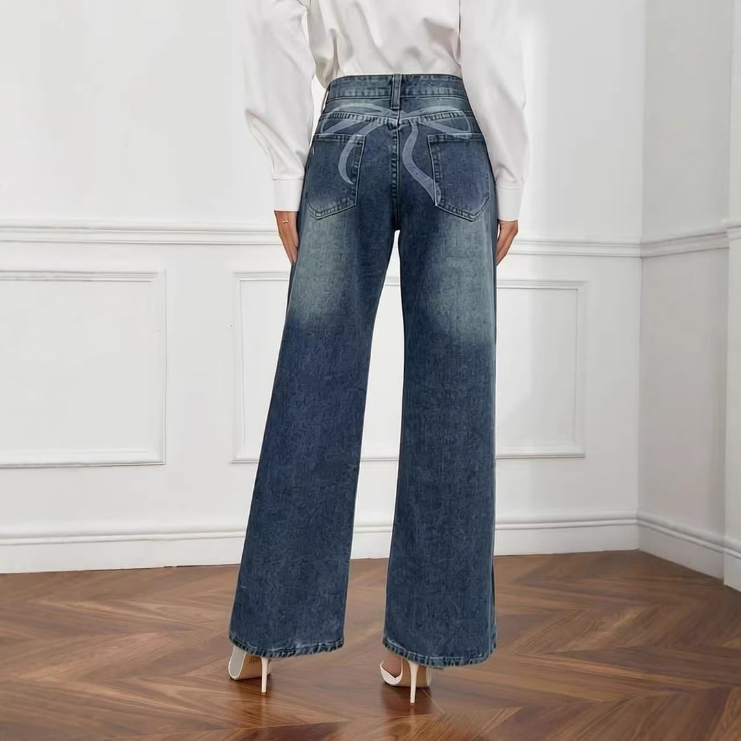Women's wide High-Waist Jeans with unique texture Lune London