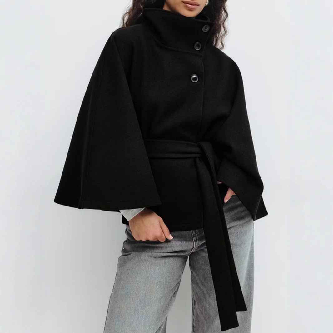 Elegant jacket for women with high collar and chic belt Lune London