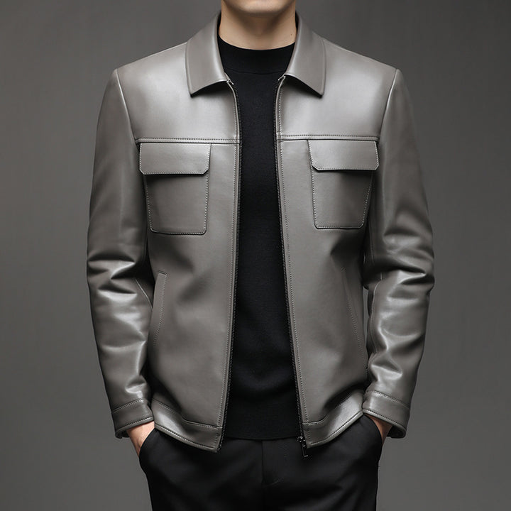Modern synthetic leather jacket for men with practical pockets Lune London