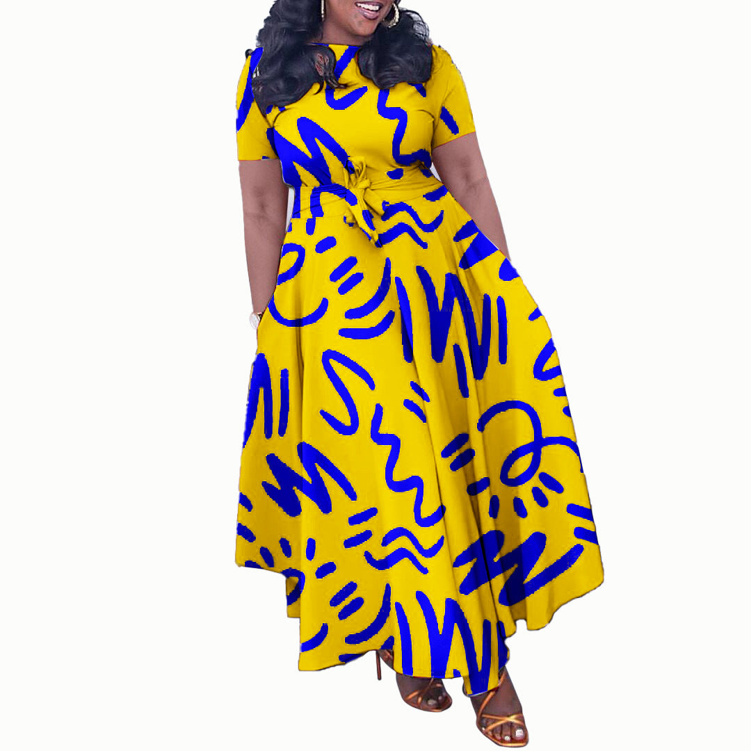 Maxi dress for women with a vivid graphic design and elegant sleeves Lune London