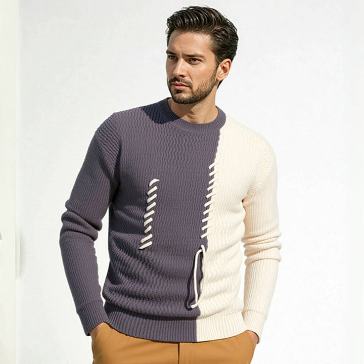 Men's knit sweater with modern structured design and contrasting patterns Lune London