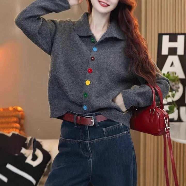 Short knitted jacket for women with colorful button details Lune London