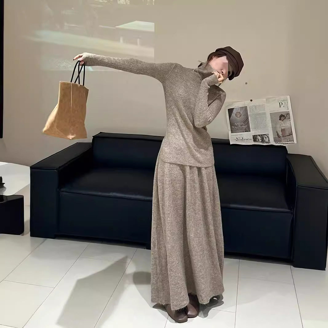 Robe en tricot pour femme avec un design à côtes luxueux et coupe longue Chic & Stil