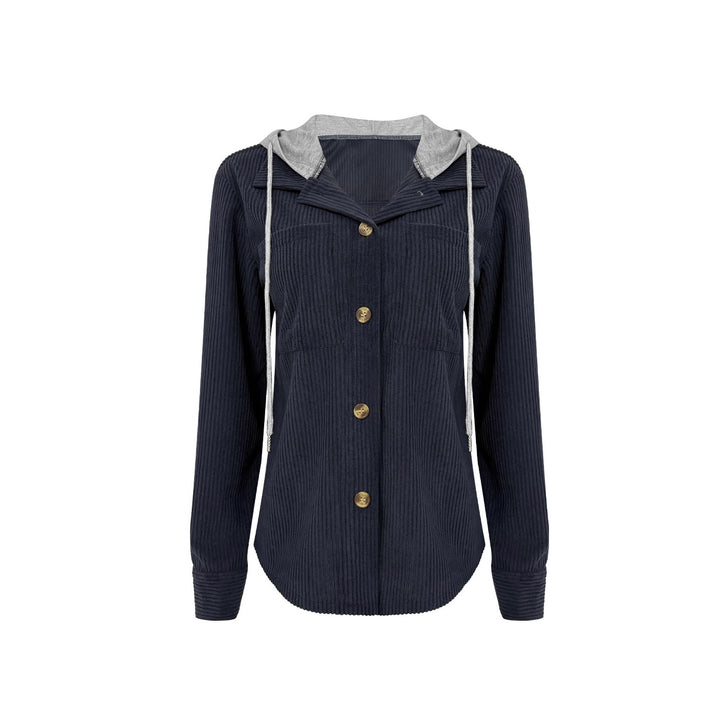Hooded blouse for women with textured fabric and practical button details Lune London