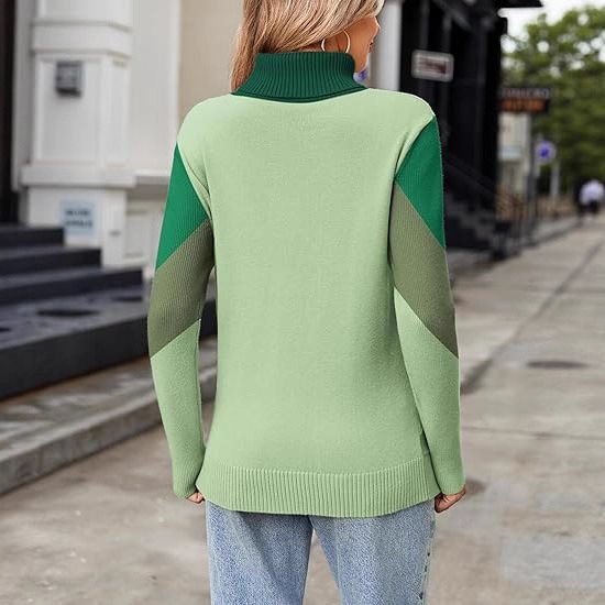 Trendy knit sweater for women with a high collar and geometric design Lune London