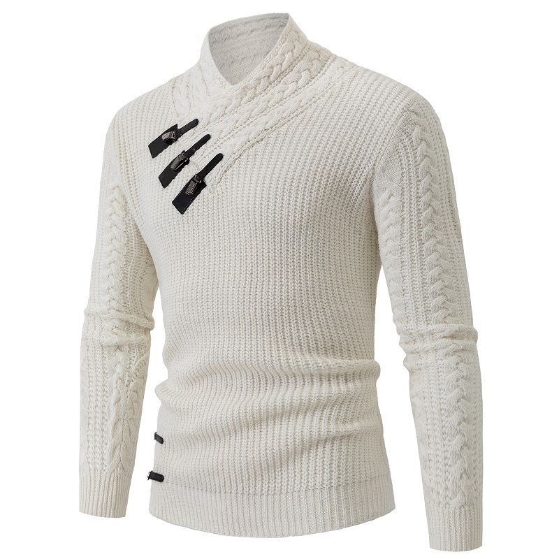 Knitted sweater for men with asymmetrical collar and decorative zipper Lune London